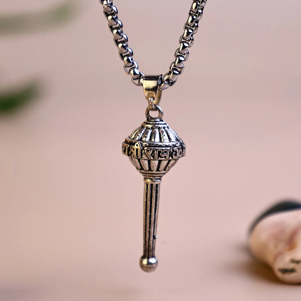 Silver-Plated Hanuman Ji Gada Pendant with Chain
