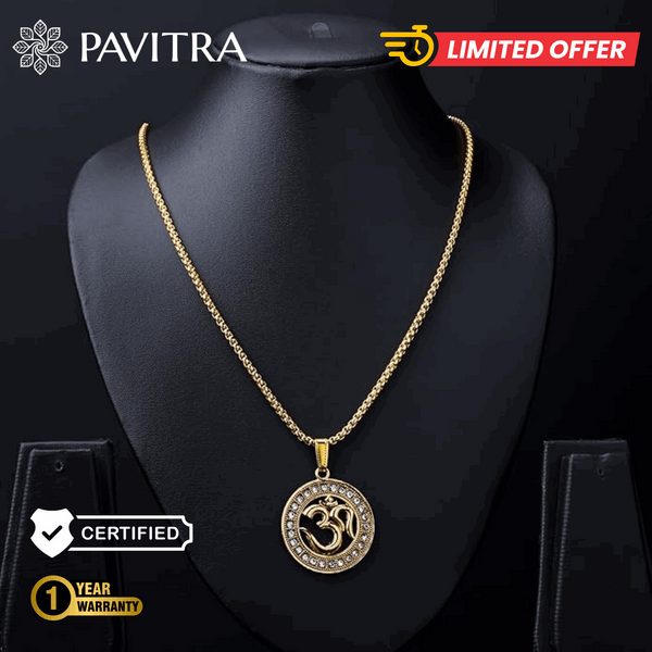 Premium Om Symbol Gold Necklace with Crystals – Certified Spiritual Jewellery - Pavitra