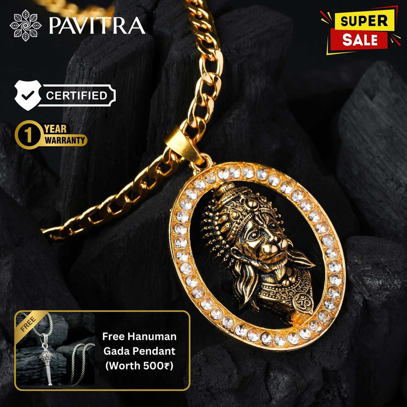 Gold-Plated Hanuman Pendant with Chain | Free Hanuman Gada Pendant - Pavitra