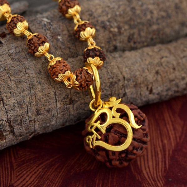 Golden Rudraksha Om Pendant Necklace - Pavitra