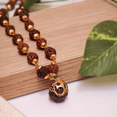 Golden Rudraksha Om Pendant Necklace - Pavitra