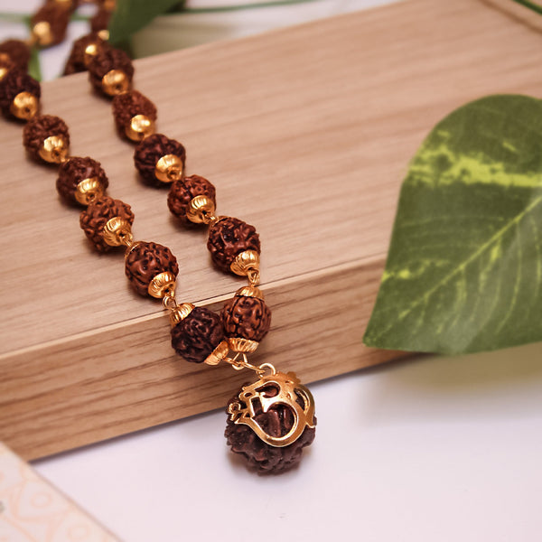 Golden Rudraksha Om Pendant Necklace - Pavitra