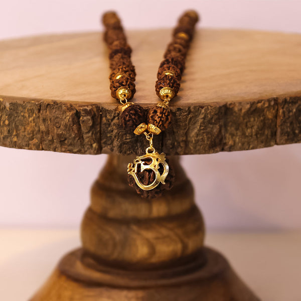 Golden Rudraksha Om Pendant Necklace - Pavitra