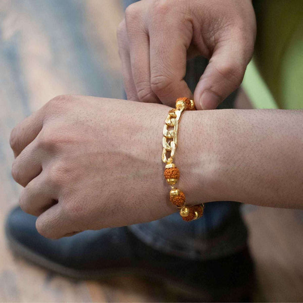 Gold-Plated Rudraksha Chain Bracelet - Pavitra