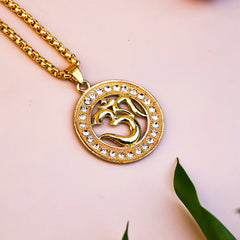 Premium Om Symbol Gold Necklace with Crystals – Certified Spiritual Jewellery