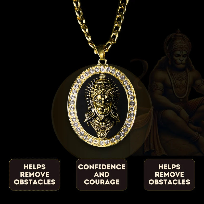 Gold-Plated Hanuman Pendant with Chain | Free Hanuman Gada Pendant