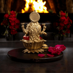 Goddess Lakshmi Mata Idol Seated on a Lotus-Antique Finish - 7 Inch - Pavitra