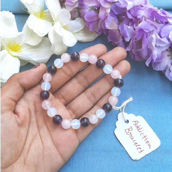 Addiction Recovery Crystal Bracelet – Amethyst, Rose Quartz & Moonstone (8 MM)