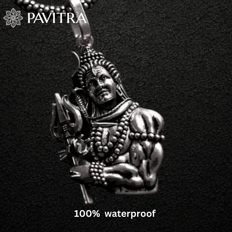 Premium Silver Lord Shiva Pendant with Trishul | Authentic Jewelry - Pavitra