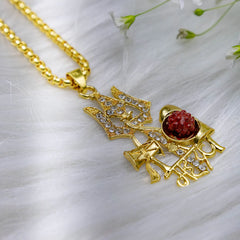 Gold Plated Shiv Trishul Pendant with Rudraksha & Damaru