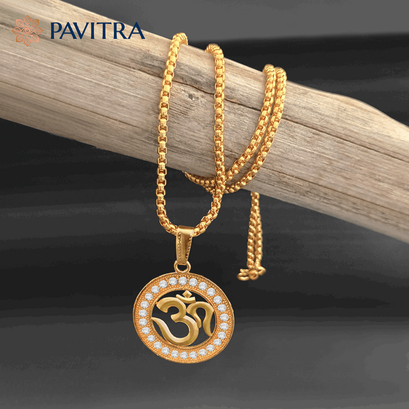Premium Om Symbol Gold Necklace with Crystals – Certified Spiritual Jewellery - Pavitra