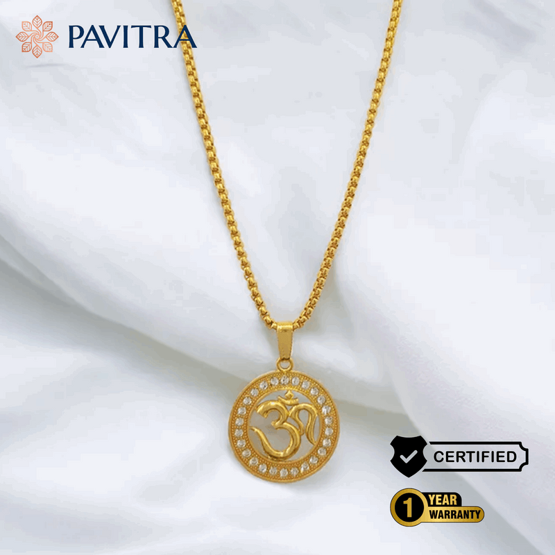 Premium Om Symbol Gold Necklace with Crystals – Certified Spiritual Jewellery - Pavitra
