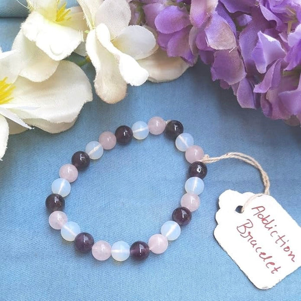 Addiction Recovery Crystal Bracelet – Amethyst, Rose Quartz & Moonstone (8 MM)