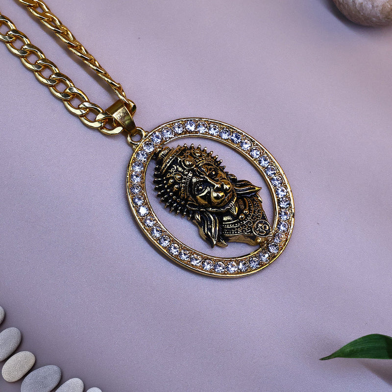 Gold-Plated Hanuman Pendant with Chain | Free Hanuman Gada Pendant