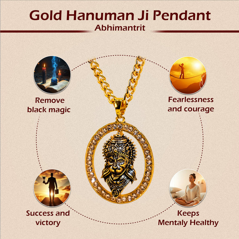 Gold-Plated Hanuman Pendant with Chain | Free Hanuman Gada Pendant