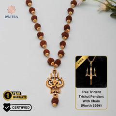 Gold Plated Rudraksha Shiva Trishool Necklace (With Free Trident Trishul Necklace) - Pavitra